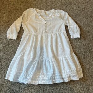 J. Jill ruffled tiered A Line v neck dress. 3/4 sleeves. Lined. Peasant. Boho.